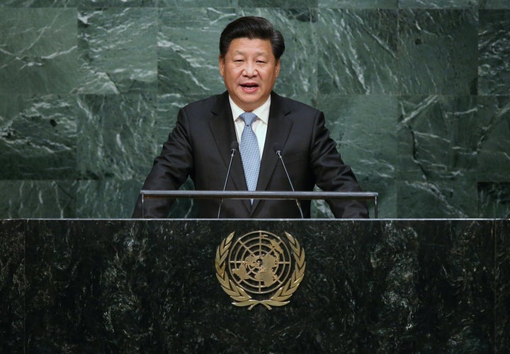 Chinese President Xi Jinping addresses the UN General Assembly on September 28, 2015.