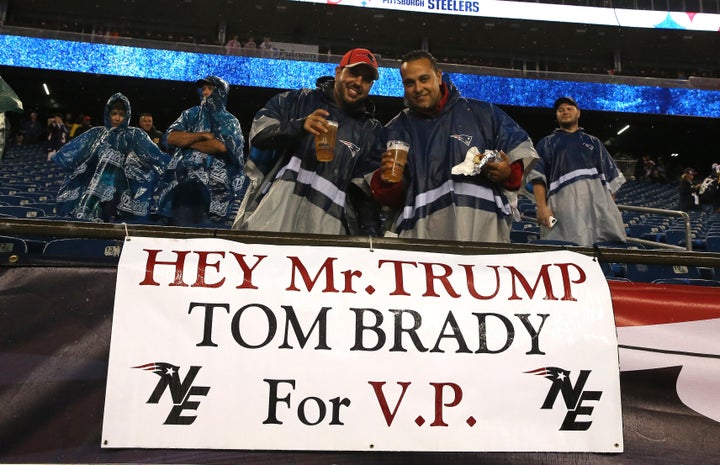 Fans referenced the apparent allegiance between Donald Trump and Tom Brady at the Patriots-Steelers game earli