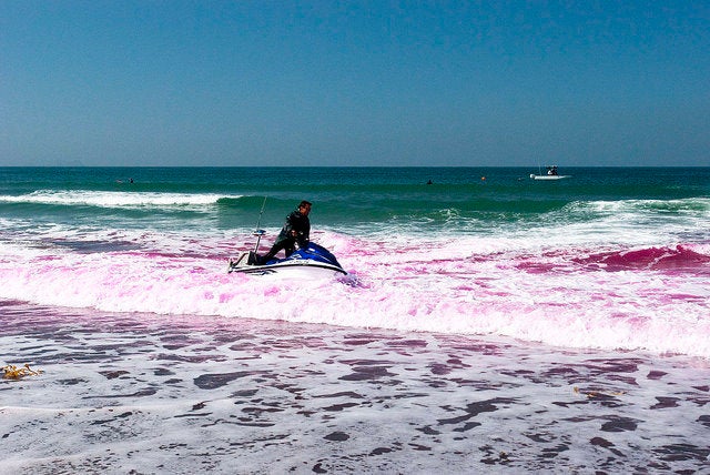 In 2009, researchers released pink dye at Imperial Beach, California, (shown above) for a similar project called the Imperial Beach Pollutant Transport and Dilution Experiment. This year's CSIDE project expands the 2009 study by tracking the dye over longer periods of time and across broader stretches of coastlines.