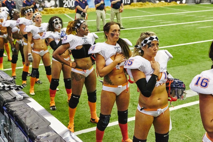 Women's gridiron players ditch skimpy uniforms to tackle full