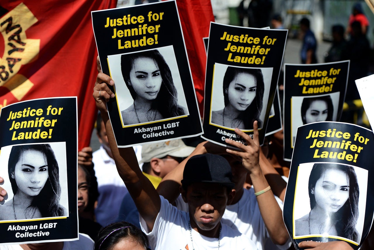 Protesters call for "Justice for Jennifer Laude" in Olongapo, Philippines on Feb. 23, 2015. Laude was allegedly murdered by a U.S. Marine, who says he "strangled" the woman after discovering that she was transgender.