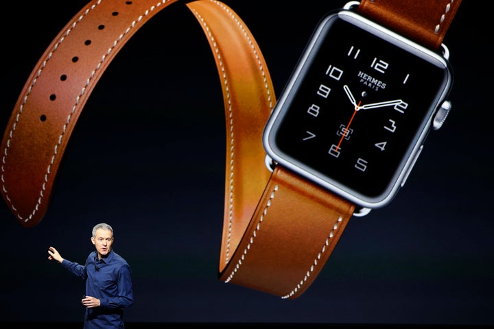 Apple Senior Vice President Jeff Williams speaks about the Apple Watch-Hermes partnership on stage at a special event in San Francisco, California, on Sept. 9, 2015.