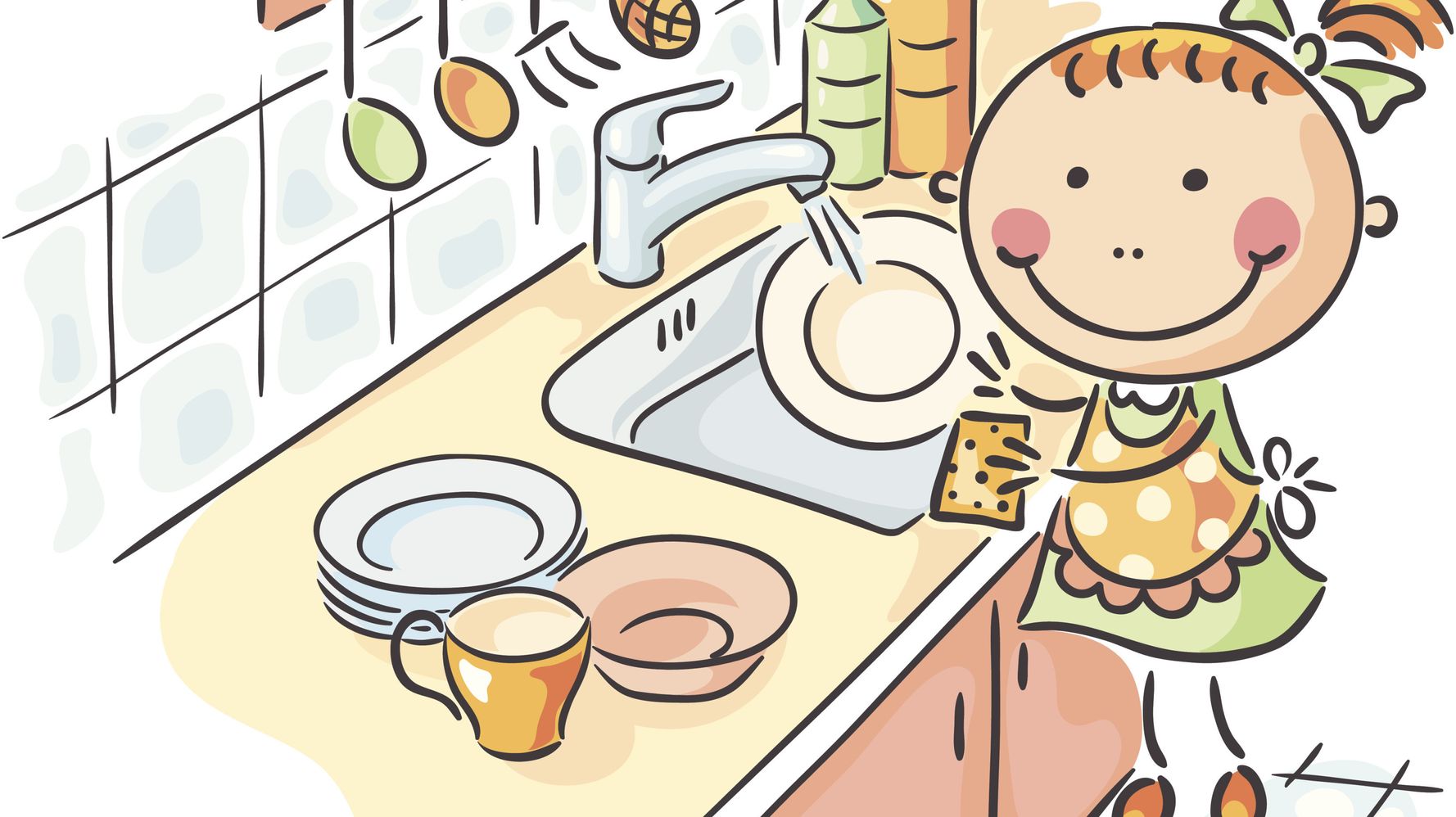 Мальчик моет посуду