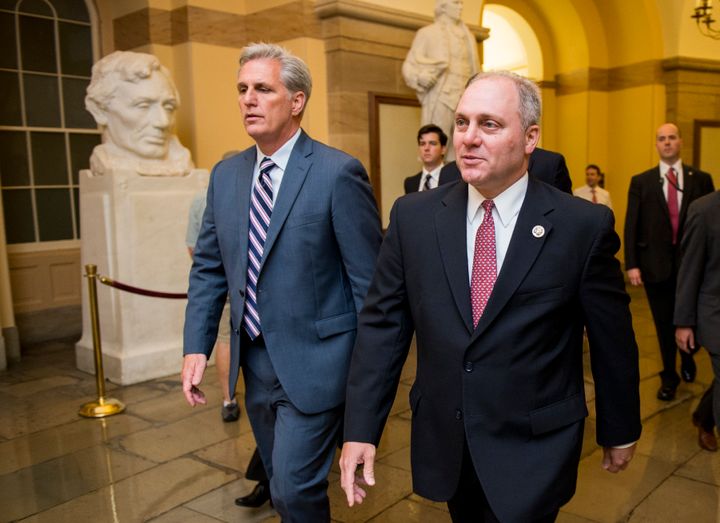 House Majority Leader Kevin McCarthy (left) and other Republicans met Tuesday to discuss the path forward for the House Republican Conference.