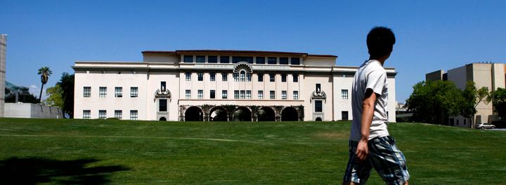 A man walks on the California Institute of Technology (Caltech) campus in Pasadena, California, U.S. 