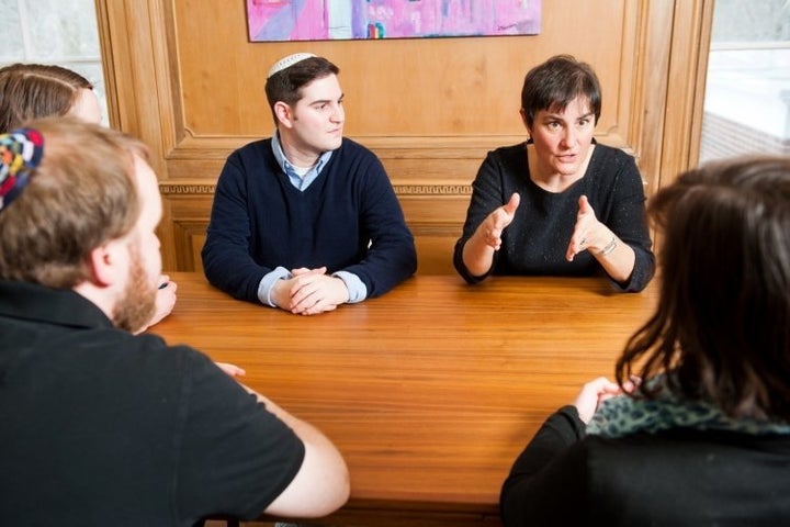 Reconstructionist Rabbinical College President Deborah Waxman, center right, speaks with students.