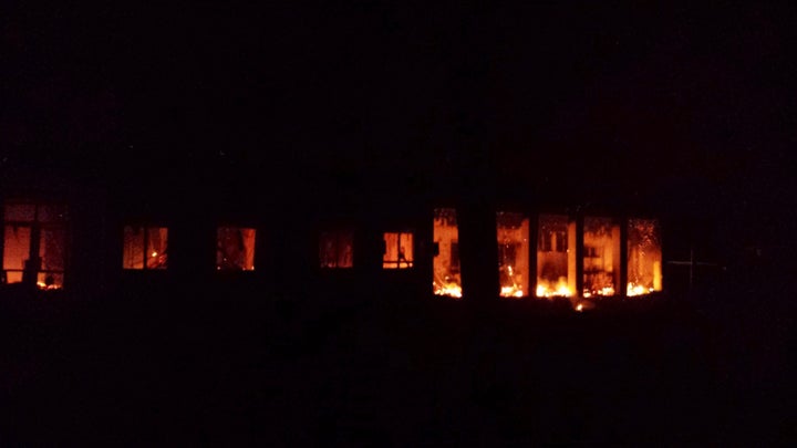 Fire at a Doctors Without Borders (MSF) hospital after a U.S. airstrike on MSF hospital in Kunduz, Afghanistan on October 03, 2015.