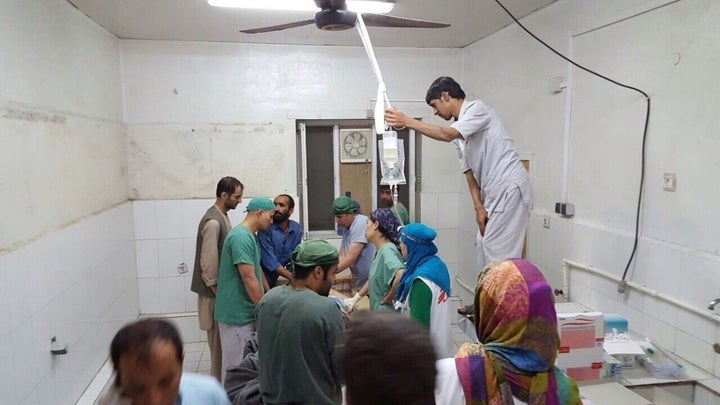 Doctors Without Borders (MSF) staff are seen during a surgery after a US airstrike on MSF hospital in Kunduz, Afghanistan on October 03, 2015.