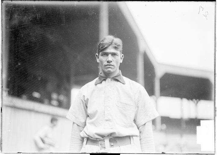 Circa 1904: Jimmy Sebring, an outfielder for the Pirates, stands on the field at West Side Park in Chicago, Illinois.