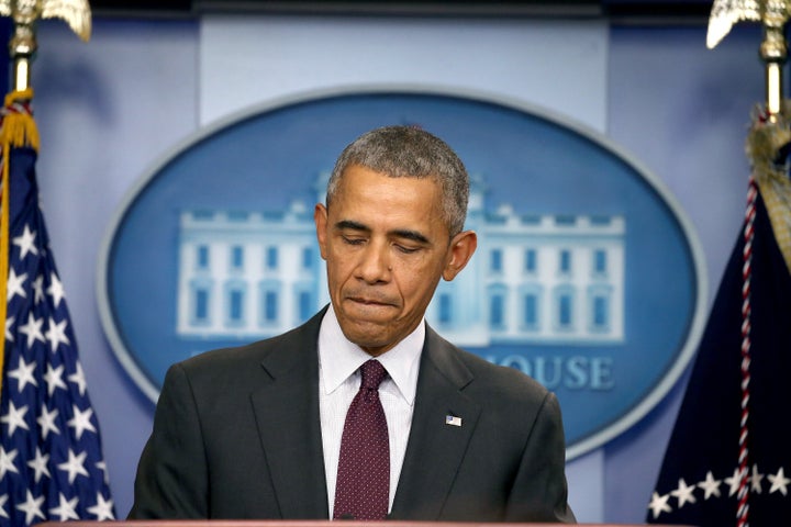 WASHINGTON, DC - OCTOBER 01: President Barack Obama speaks at a press conference on October 1, 2015 in Washington, DC. According to reports, 10 were killed and 20 injured when a gunman opened fire at Umpqua Community College in Roseburg, Oregon.