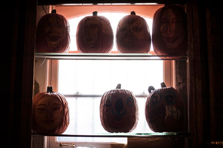 The studio of pumpkin carver Hugh McMahon is stacked with pumpkins; he estimates that he will carve more than 300 pumpkins this season for clients that include W Hotel and Chelsea Market.