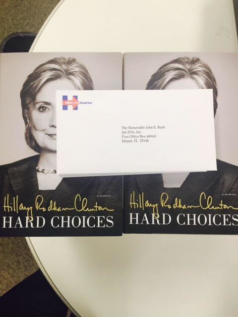 Democratic presidential candidate Hillary Clinton sent a copy of her book "Hard Choices" to the GOP presidential candidates,