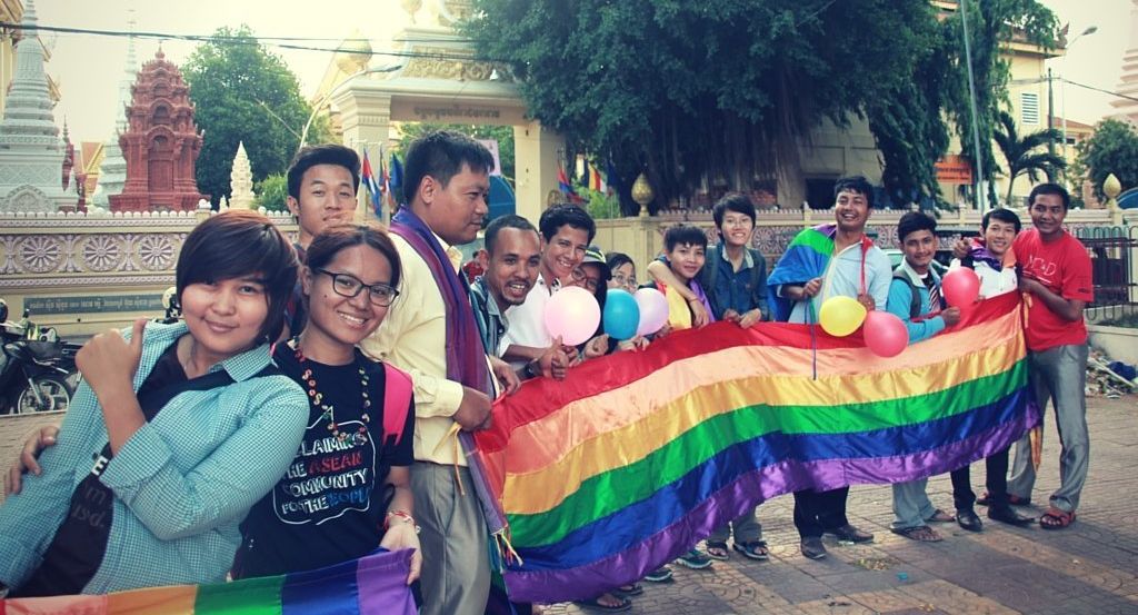 Cambodian LGBT activists gather in Phnom Penh to commemorate the International Day Against Homophobia, Transphobia and Biphobia in May 2015. 