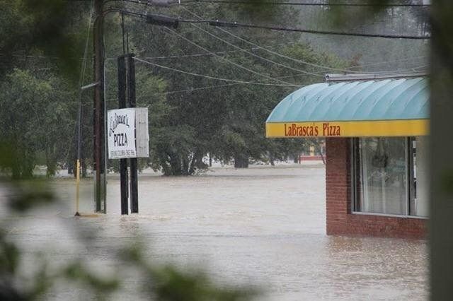 LaBrasca's Pizza in Columbia, South Carolina, was surrounded by 4 feet of water during the flood on Oct. 4.