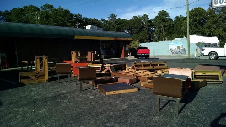 Furniture and interior pieces from LaBrasca's dry in the sun outside.