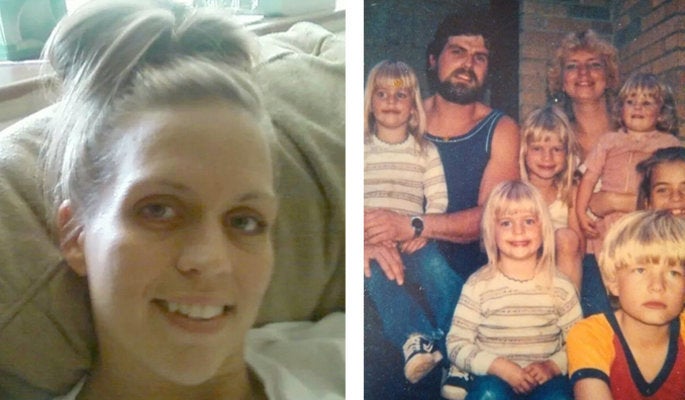 On left, Monica Weber-Jeter smiles for the camera. On right, a young Weber-Jeter sits on father Rick Weber's lap in an old family photo.