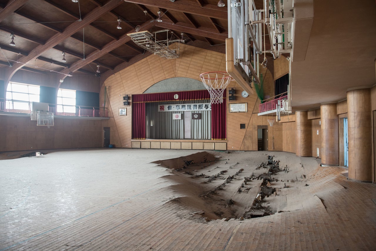 A school gymnasium. 