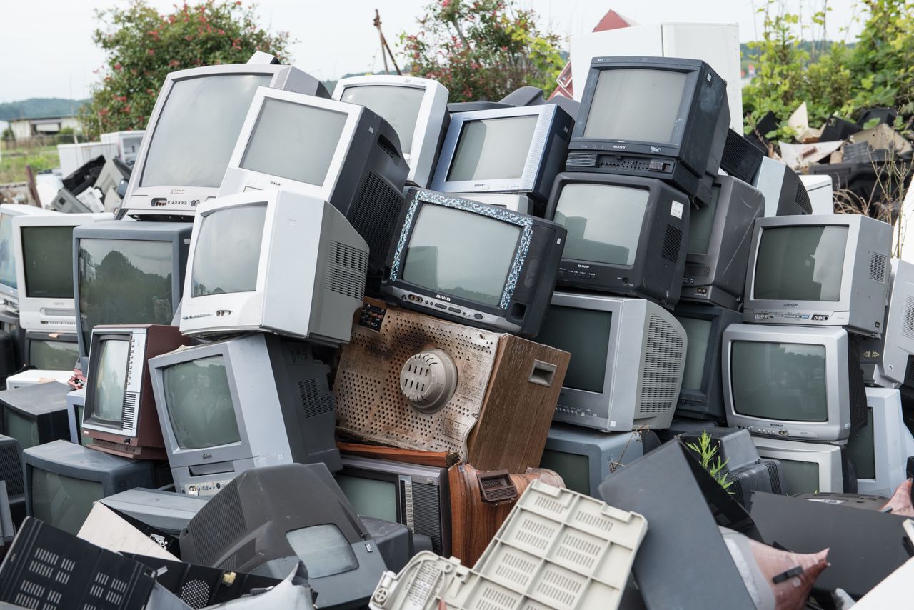 A stack of radiation contaminated televisions.