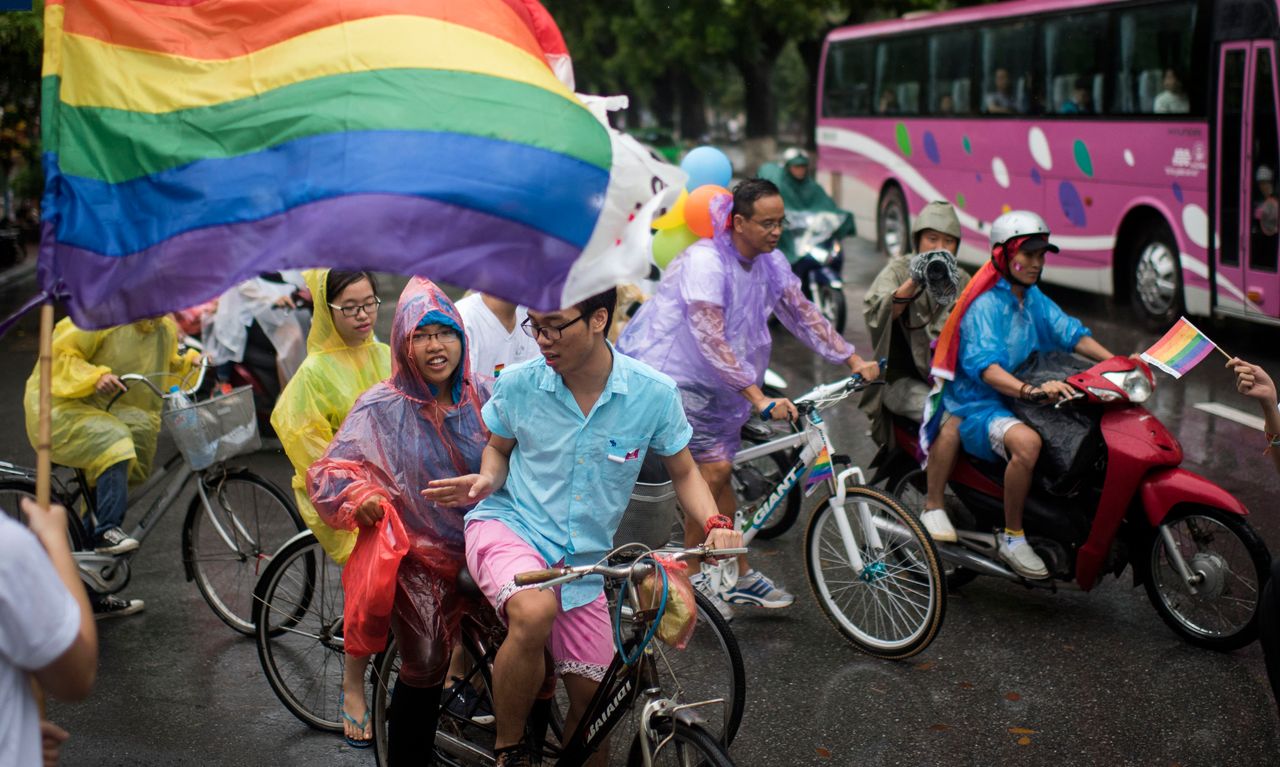 At the fourth annual LGBT pride parade held in Hanoi, Vietnam, on Aug. 2, 2015, hundreds of demonstrators took to the streets, urging an end to discrimination against the LGBT community. Homosexuality remains taboo in the communist country.