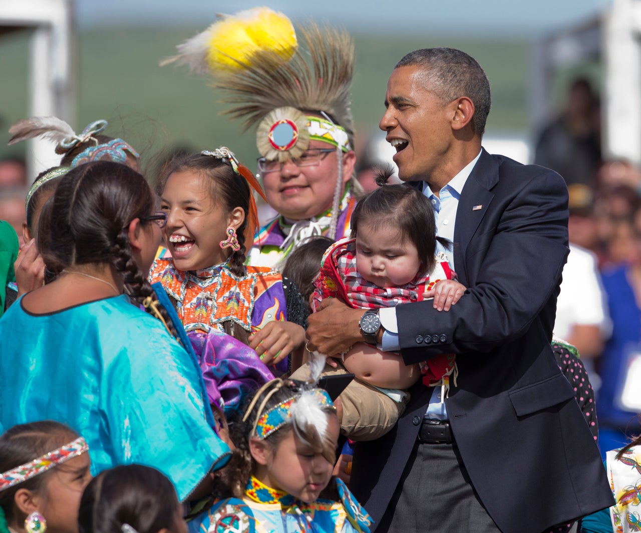 President Obama joins members of the Standing Rock Sioux Tribal Nation for a celebration in June, 2014. 