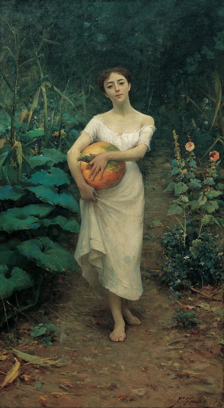 Fausto Zonaro, "Young Girl Carrying a Pumpkin," 1889