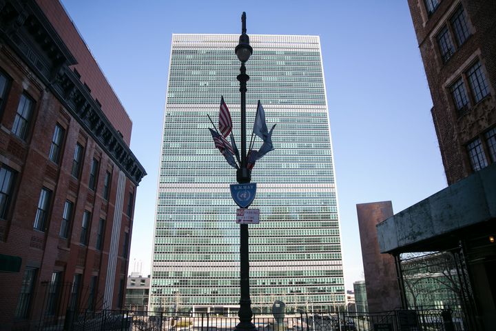A general view of the exterior facade of the United Nations Headquarters on March 23, 2015 in New York City.