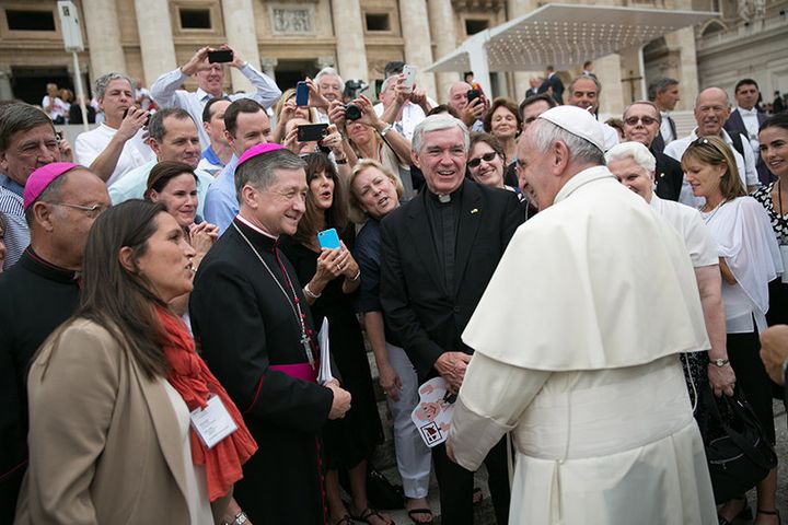 Following the general audience with Pope Francis in Rome on Sept. 2, 2015, the Holy Father met with members of the board of governors of Catholic Extension, including Archbishop Blase Cupich. 