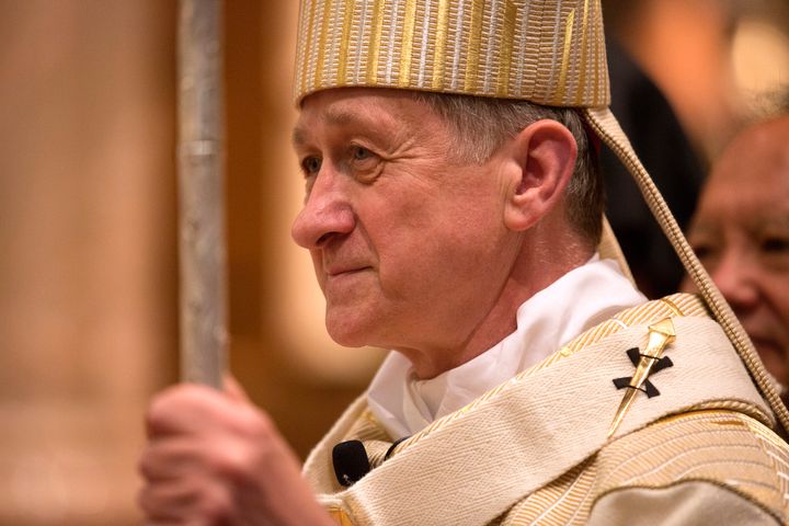 Chicago Archbishop Blase Cupich wears a pallium, a woolen, scarf-like vestment recently blessed by Pope Francis at the Vatican, that was conferred to him by Archbishop Carlo Maria Vigano, apostolic nuncio to the United States, during Mass at Holy Name Cathedral on Sunday, Aug. 23, 2015, in Chicago. 
