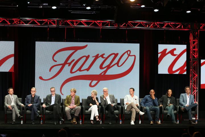 Writer/producer Noah Hawley, executive producers Warren Littlefield and John Cameron, actors Jesse Plemons, Jean Smart, Ted Danson, Jeffrey Donovan, Bokeem Woodbine, Zahn McClarnon and Brad Garrett speak onstage during the 'Fargo' panel discussion at the FX portion of the 2015 Summer TCA Tour.