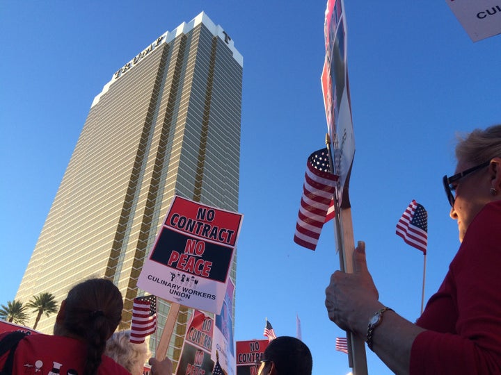 Union activists took their protest right to Trump's front door in Las Vegas.
