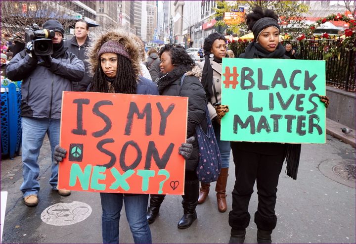 Protesters in New York City stand in solidarity with the Black Lives Matter movement.