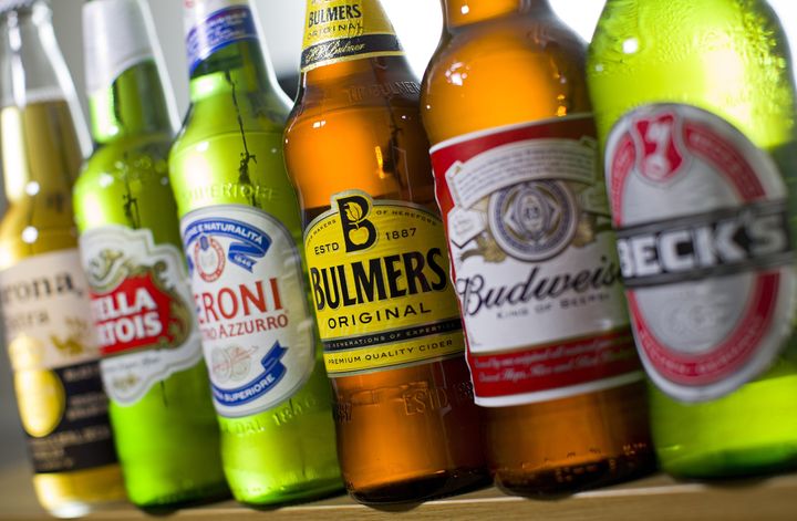 A selection of beer and cider produced by Anheuser-Busch InBev and SABMiller, which announced a merger on Tuesday.