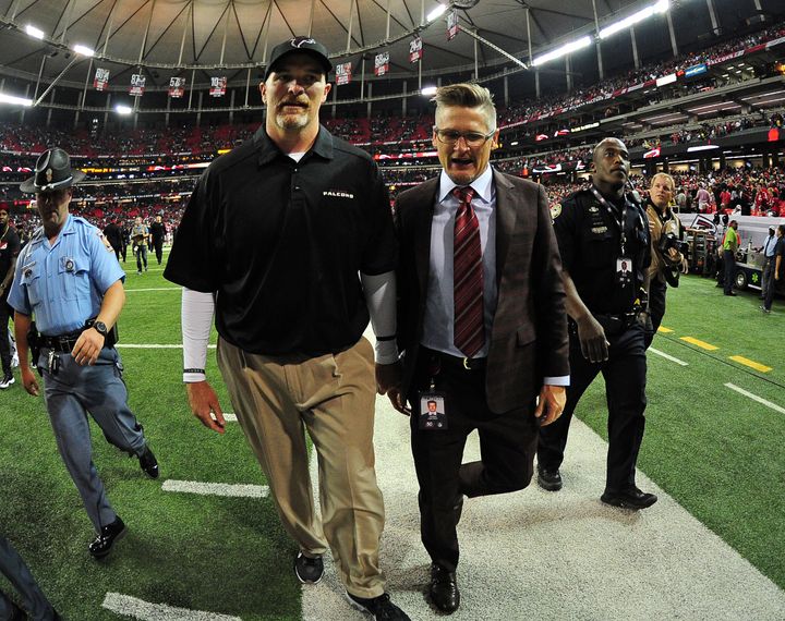 Falcons first-year head coach Dan Quinn (left) and GM Thomas Dimitroff wanted to create a healthy culture predicated on toughness, speed and guys playing freely.
