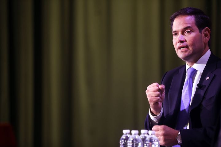 Sen. Marco Rubio (R-Fla.) at Civic Hall about the 'sharing economy' on Oct. 6 in New York City (file). Reports suggest that Rubio may have hit the Adelson jackpot.