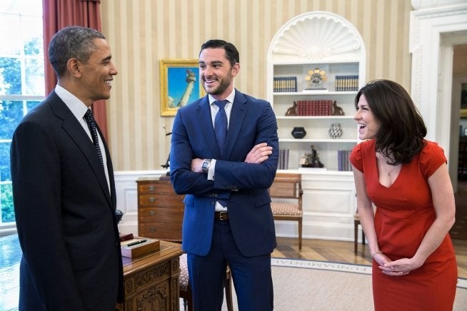 Obama paid tribute to longtime aide Brandon Lepow, pictured here with his then soon-to-be wife, Theresa.