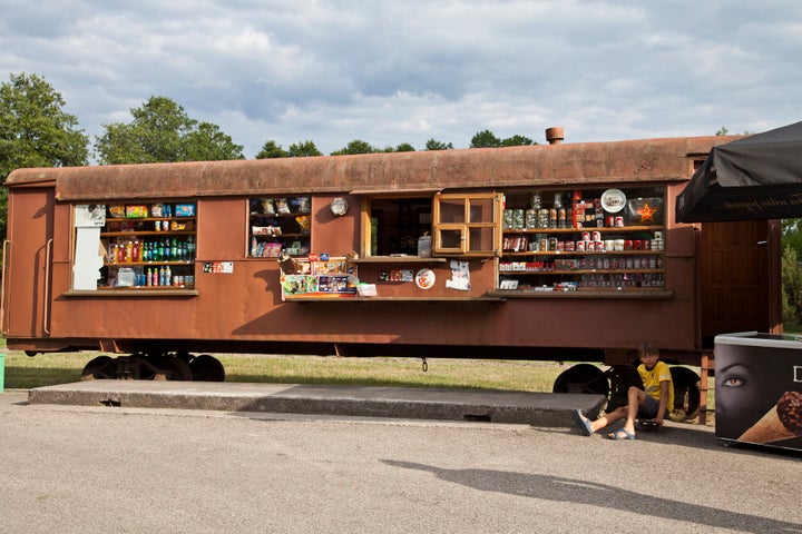 The snack bar is fitted out off an old Soviet train.