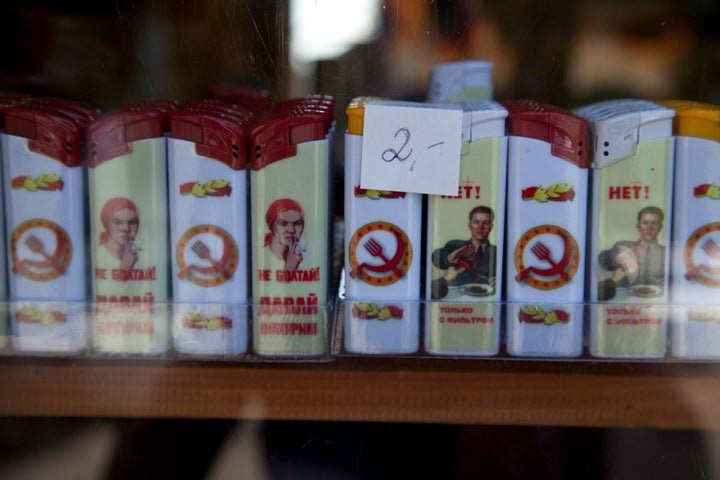 Lighters with famous Soviet propaganda imagery are popular items in the gift shop.