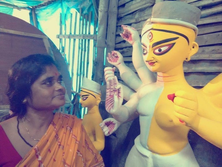 Artist China Pal created the unique Ardhanarishvara Durga idol for the puja. 