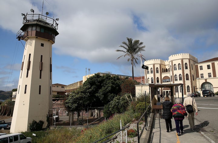 Visitors arrive at San Quentin State Prison to see inmates perform in a production of Shakespeare's Julius Ceaser on May 15,