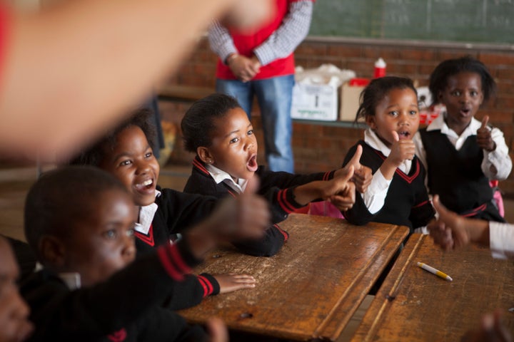 JOHANNESBURG, SOUTH AFRICA - OCTOBER 15: Children learn to wash their hands with Lifebuoy soap, at Margeret Gwele Primary Sch