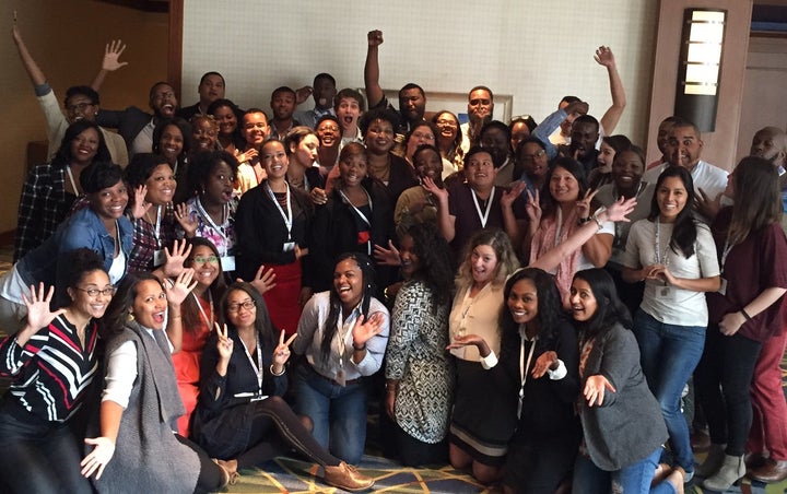 B.L.U.E. Institute trainees with the program's host, Georgia House Minority Leader Stacey Abrams (D), and trainer Jessica Byrd.