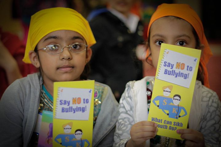 Children attend anti-bullying training at a Sikh Gurdwara in New York. 