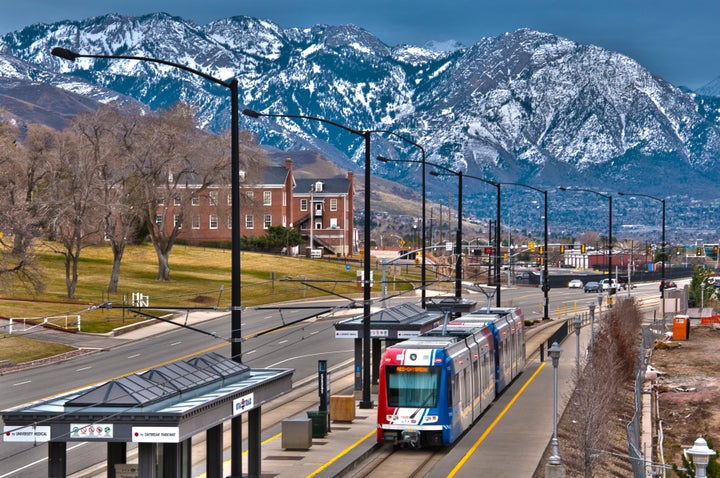 A TRAX train on Salt Lake City's extensive transit system. 