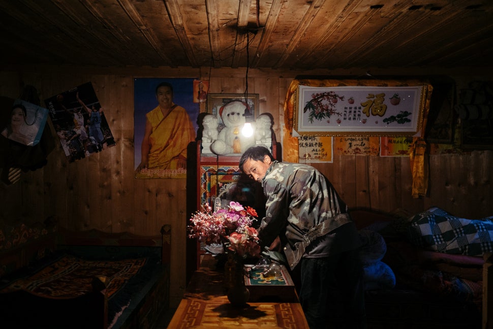 Tashi Namyak in his home in Wenping Village.