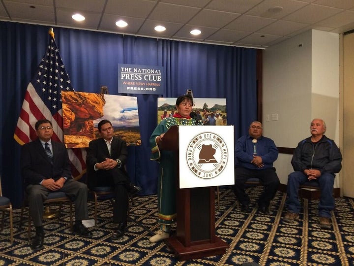 Regina Lopez-Whiteskunk, Tribal Council Member at Ute Mountain Ute tribe, speaks at the National Press Club