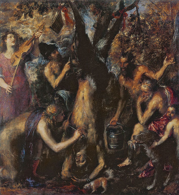 <a href="https://commons.wikimedia.org/wiki/File:TItian_-_The_Flaying_of_Marsyas.jpg" role="link" class=" js-entry-link cet-external-link" data-vars-item-name="Titian, "The Flaying of Marsyas," 1570-1576" data-vars-item-type="text" data-vars-unit-name="56216369e4b0bce34700be92" data-vars-unit-type="buzz_body" data-vars-target-content-id="https://commons.wikimedia.org/wiki/File:TItian_-_The_Flaying_of_Marsyas.jpg" data-vars-target-content-type="url" data-vars-type="web_external_link" data-vars-subunit-name="article_body" data-vars-subunit-type="component" data-vars-position-in-subunit="11">Titian, "The Flaying of Marsyas," 1570-1576</a>