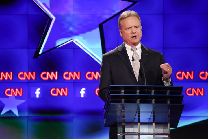 Jim Webb, former Senator from Virginia, participates in the first Democratic presidential debate at the Wynn Las Vegas resort
