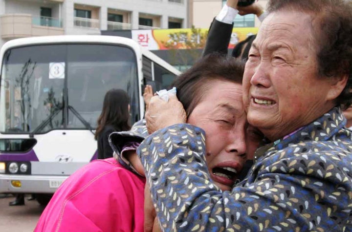 South Koreans react emotionally after a family reunion held in North Korea in 2009. Just 20 such meetings have taken place in the past 15 years.