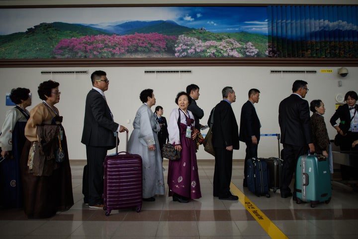 South Koreans chosen to attend the family reunion event in North Korea wait to enter the Demilitarized Zone separating the two countries.