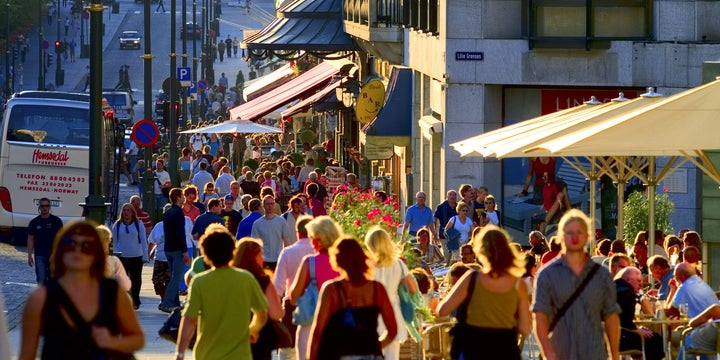 Pedestrians in downtown Oslo. 